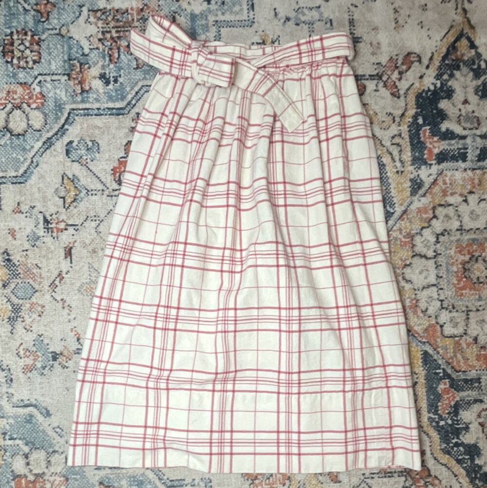 Vintage Lands’ End Direct Merchants Red Plaid Cotton Wrap Skirt Tie Waist Size M